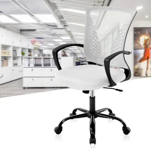 Miniatura 9 de Silla de oficina de malla para el hogar, silla de escritorio ergonómica con soporte lumbar, reposabrazos ejecutivo, ajustable, giratoria, respaldo