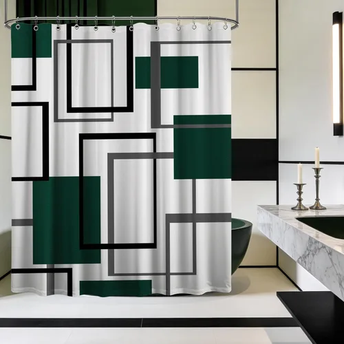 Miniatura 39 de Cortina de Ducha en Blanco y Negro Geométrica Cortinas de Ducha para Decoración de Baños de Hombres Juego de Cortina de Baño en Negro Blanco y Gris