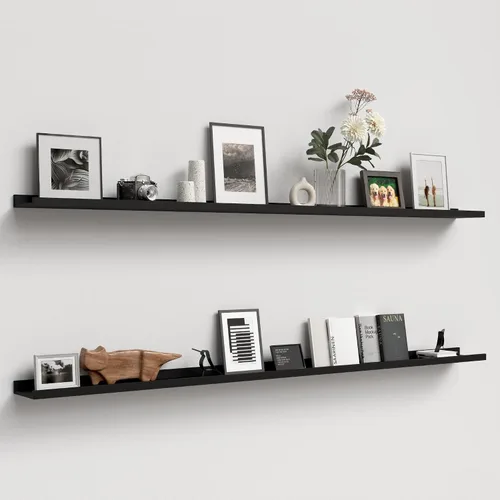 Miniatura 7 de Boswillon Juego de 2 estantes flotantes montados en la pared, modernos estantes de pared negros para almacenamiento con labio, estante de repisa