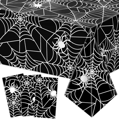 Miniatura 7 de Labeol Paquete de 3 manteles de Halloween, 108 x 54 pulgadas, manteles de Halloween negros, desechables, impermeables, de plástico, rectangular