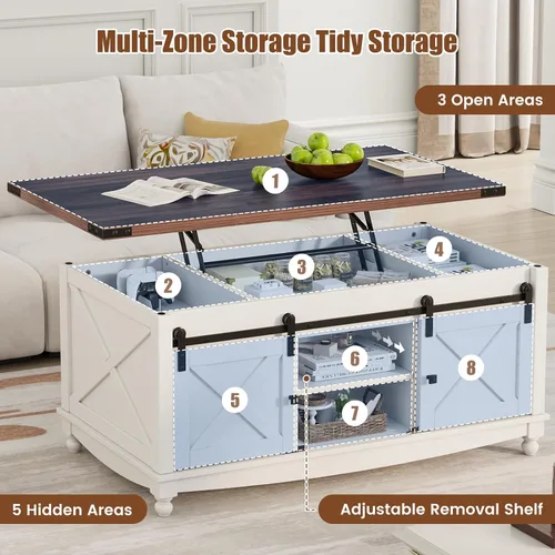 Miniatura 5 de ALLSTAND Mesa de centro elevable de 31.5 pulgadas con almacenamiento, mesas de centro de granja para sala de estar, mesa de centro cuadrada con gran