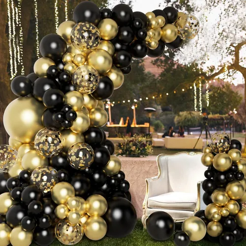 Miniatura 4 de DBKL Kit de arco de guirnalda de globos negros y dorados con globos de confeti negro y dorado para decoraciones de Año Nuevo, suministros de fiesta