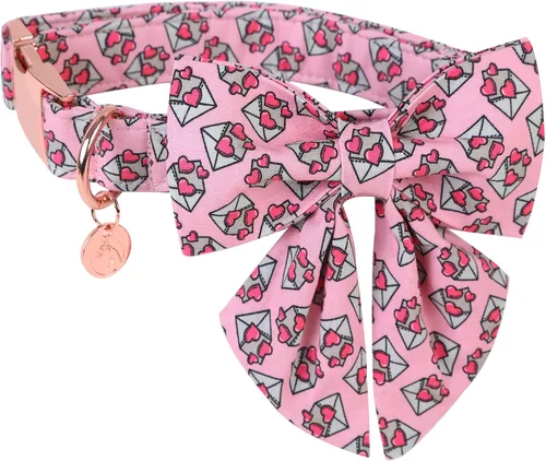 Miniatura 18 de DOGWONG Collar de perro de San Valentín con pajarita, corazón azul, perfecto para perros pequeños, medianos y grandes, patrón de corazón, pajarita