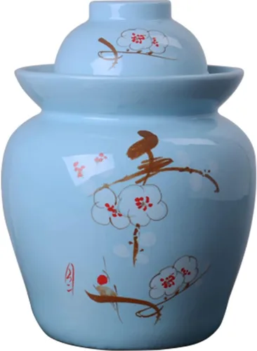 Plum Blossom - Tarro de encurtidos de porcelana china tradicional, maceta de fermentación de cerámica, tarro de fermentación con tapa de cierre de