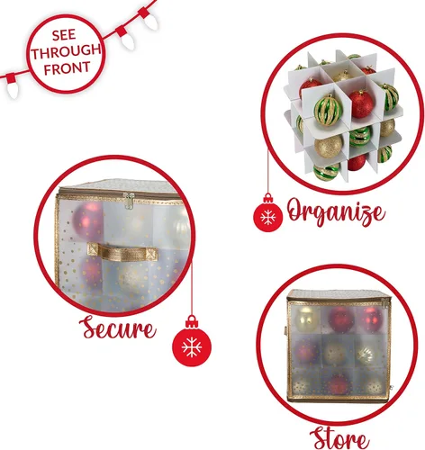Miniatura 3 de Simplify Organizador de adornos de 27 unidades Dorado Capacidad para 27 adornos Almacenamiento de Navidad Peso ligero Dimensiones: 12.2 x