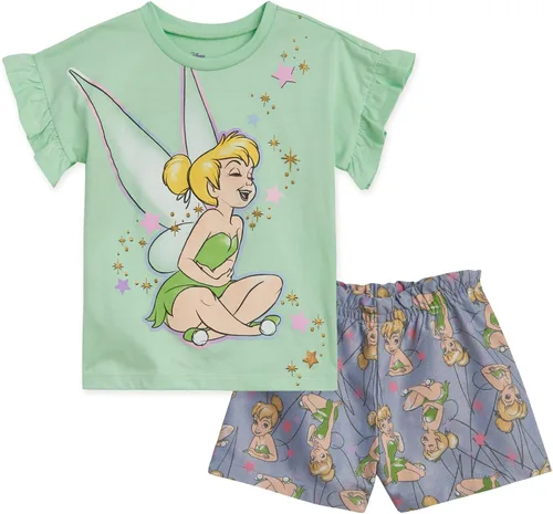 Conjunto de camiseta floral y pantalones cortos de sarga Disney para bebés hasta niños grandes, tallas de 12 meses a 14-16