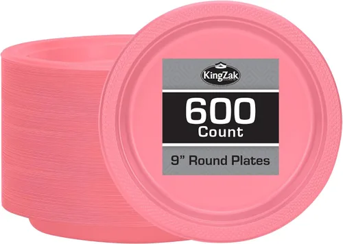 Miniatura 13 de Platos de plástico rojos de la colección Hanna K. Signature, redondos de 9 pulgadas, 50 unidades – Platos desechables resistentes para cenas