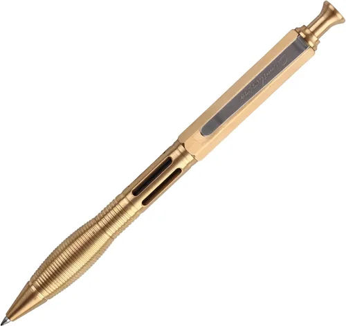 SMOOTHERPRO Solid Brass Click Pen, Pilot G2 Refill, Gold | Weighted Metal Body Supports Steady Writing, with Refillable Design for Office Notes,