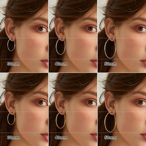Miniatura 2 de Silver Gold Two Tone Big Hoop Earrings for Women 14K Real Gold Plated Hypoallergenic Large Womens Golden Hoops Earrings Set for Women 3 Sizes