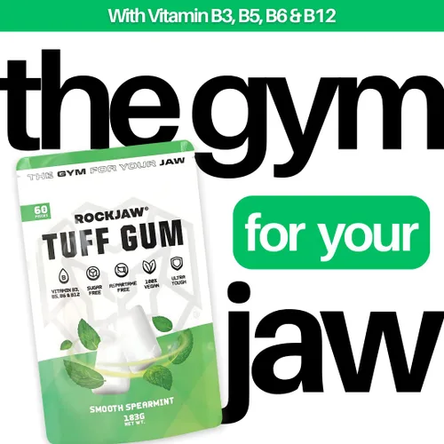 Miniatura 9 de ROCKJAW Tuff Gum Chicle ultra duro para una mandíbula más afilada Vitamina B3, B5, B6 y B12 1350 mg de xilitol Sin azúcar Sin aspartamo