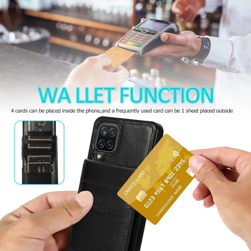 Miniatura 7 de Asuwish Funda de teléfono para Samsung Galaxy A12 con protector de pantalla de vidrio templado, soporte para tarjetas de crédito, soporte de piel