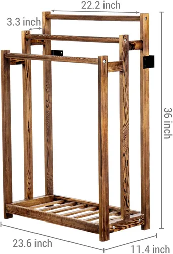 Miniatura 4 de MyGift Toallero de pie, estante de madera de 3 niveles, soporte de secado de toallas de baño, soporte para manta con estante inferior