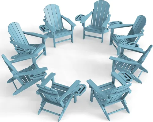 Miniatura 40 de NAVINE Juego de 2 sillas Adirondack plegables de polietileno de alta densidad con portavasos multifuncional, resistente a la intemperie, para Blanco
