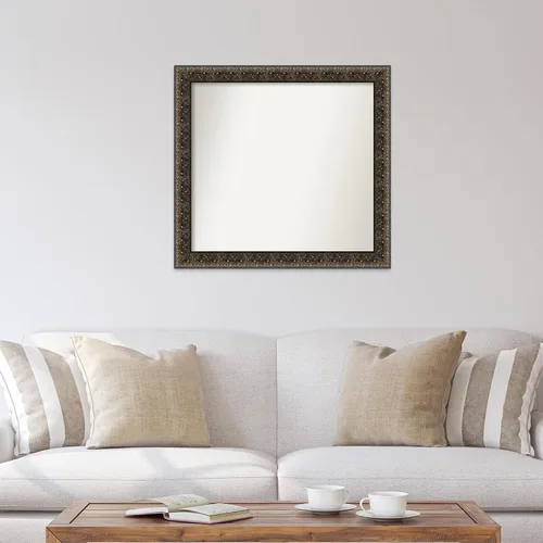 Miniatura 4 de Amanti Art Espejo de baño negro para sobre el fregadero, 31 x 33 pulgadas, espejo rectangular negro con relieve de Intaglio, marco de madera