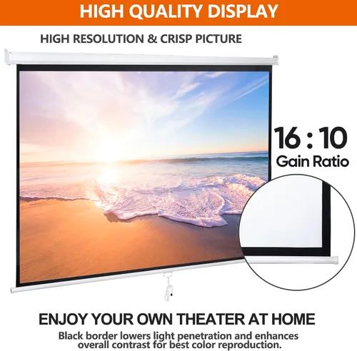Miniatura 4 de SUPER DEAL Pantalla de proyección HD de 100 pulgadas, 16:10, plegable, antiarrugas, portátil, pantalla de película, manual desplegable para cine