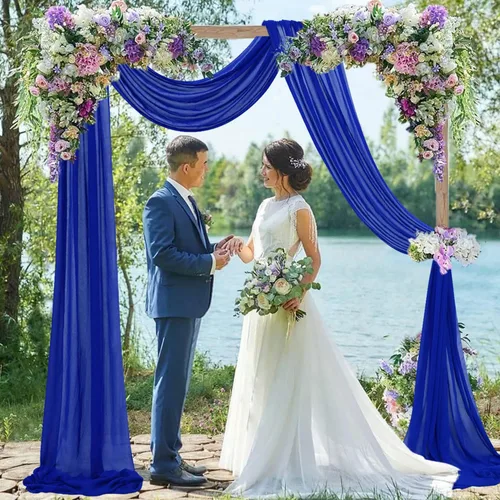 Miniatura 15 de Tela para Drapeado de Arco de Boda Azul Real 20 FT 1 Panel Cortinas de Gasa Azul Cortinas de Telón de Fondo Transparentes Arcos de Boda