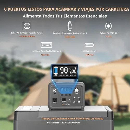Miniatura 6 de ALLWEI Estación de Energía Portátil 300W, Generador Solar de 280Wh con Toma de CA de Onda Senoidal Pura de 110V, Generador de Batería de Litio