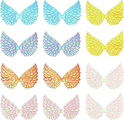 PATIKIL 12 alas de ángel para manualidades, pequeñas alas de ángel con purpurina, 6 colores, alas de ángel para coser, parches para mochilas,