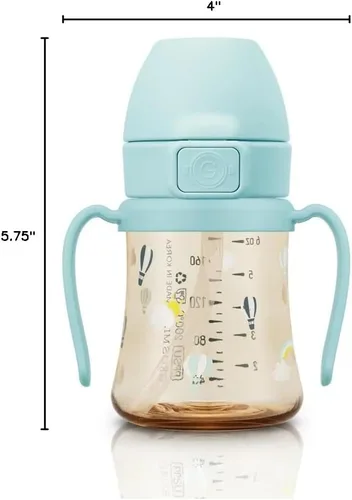 Miniatura 2 de Grosmimi - Taza con tapa abatible sin derrames, PPSU, sin BPA, 6 oz, popote de etapa 2 para niños pequeños (Globo de aire)