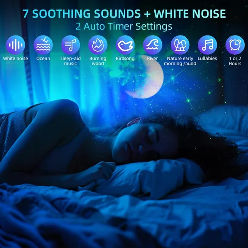 Miniatura 7 de Proyector de estrellas y astronautas de galaxia, altavoz Bluetooth, ruido blanco, luz nocturna de nebulosa lunar para dormitorio, ajustable en 360°