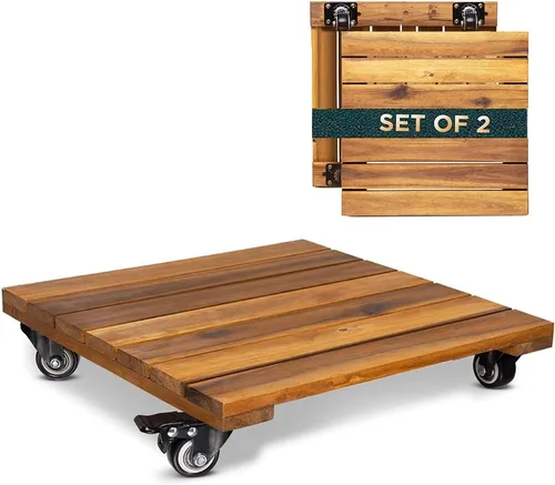 Miniatura 7 de Idzo Paquete de 2 cajas de madera de 12 pulgadas con ruedas resistentes, capacidad de 264 libras, plataforma de madera dura de acacia, soporte
