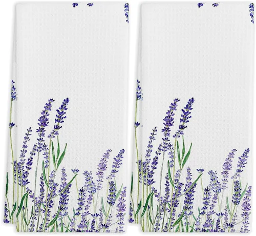 QIYUHOY Spring Summer Cottagecore - Paños de cocina de flores silvestres de lavanda morada, 16 x 24 pulgadas, juego de 2 paños de cocina de algodón,