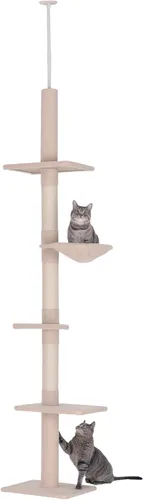 Miniatura 10 de PawHut Árbol para gatos de piso a techo de altura ajustable de 102 pulgadas, torre para gatos de 5 niveles con postes rascadores, hamaca, gris