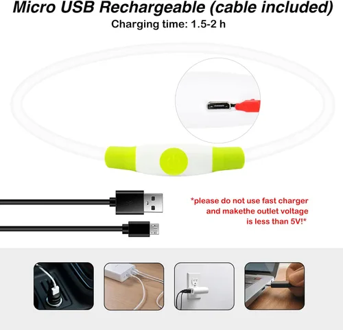 Miniatura 5 de Collares de perro iluminados, collar de perro Dlitk LED recargable por USB, 1 unidad, collar brillante de poliuretano termoplástico para perros