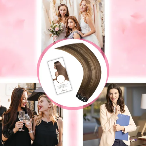 Miniatura 9 de Aison Extensiones de cabello con clip balayage de cabello humano real, extensiones de cabello ombre 100% de cabello humano para mujer, 12 pulgadas