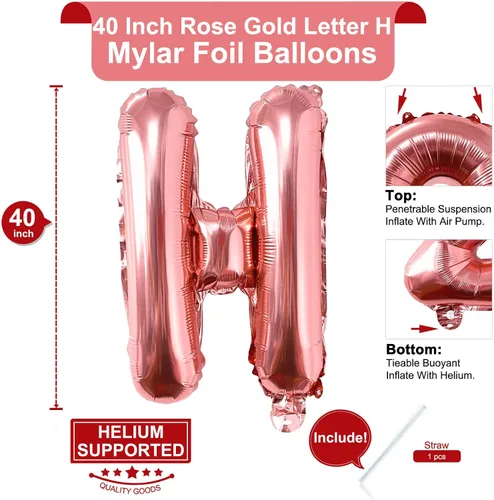 Miniatura 2 de Lovoir Globos grandes de 40 pulgadas de oro rosa con la letra H de gran tamaño, globo de helio de aluminio de Mylar para decoración de fiesta