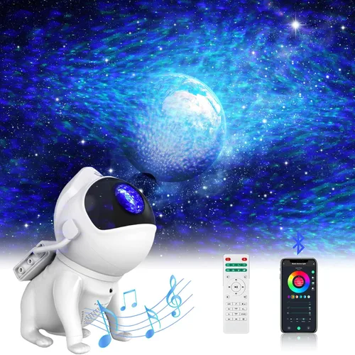 Miniatura 5 de Proyector de estrellas con luz nocturna de galaxia, proyector de estrellas astronautas con 21 modos de color, altavoz Bluetooth, ruido blanco