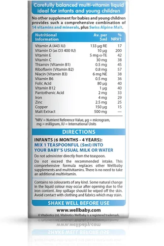 Miniatura 2 de Vitabiotics Wellbaby - Líquido multivitamínico para el sistema inmunológico para bebés y bebés de 6 meses a 4 años - 5.1 fl oz