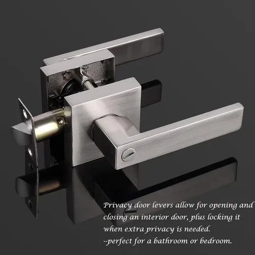 Miniatura 3 de Probrico Paquete de 20 manijas de puerta de níquel cepillado para puertas interiores de baño, herrajes para puerta de baño, pomo de puerta de níquel