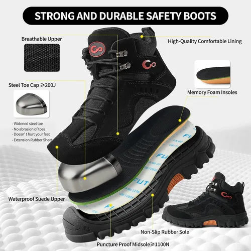 Miniatura 3 de Ablanczoom Botas de trabajo para hombre con puntera de acero, calzado de construcción, antideslizante, cómodo, transpirable, duradero, botas de Negro