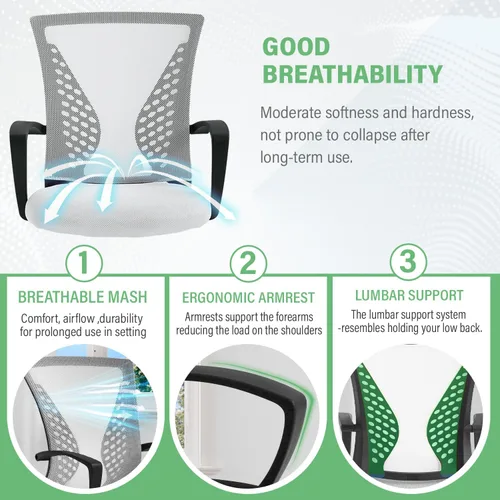 Miniatura 4 de Silla de escritorio de oficina, silla ergonómica para juegos de computadora con ruedas giratorias de 360 grados, sillas de escritorio de oficina