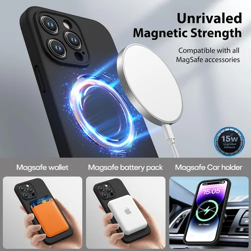 Miniatura 3 de CellEver Funda magnética fuerte para iPhone 14 Pro Max [para carga MagSafe] [protección de cámara] protección de alta resistencia, funda de silicona
