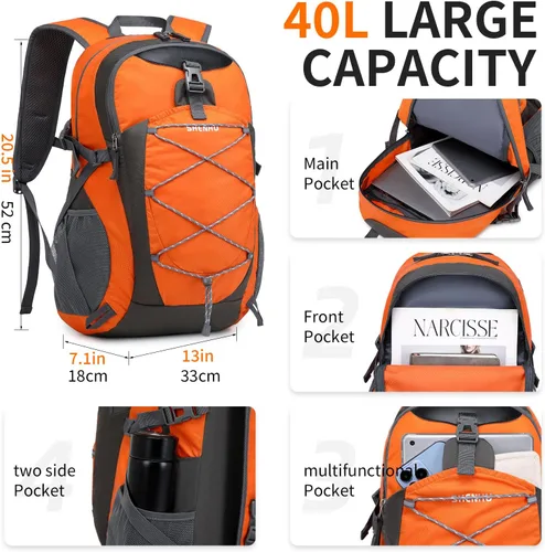 Miniatura 2 de Mochila de senderismo impermeable de 40 L, mochila deportiva al aire libre, mochila de campamento para hombres y mujeres