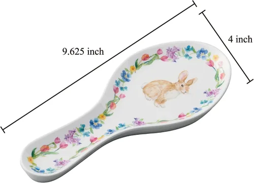 Miniatura 9 de UP ware - Soporte para cuchara de melamina con diseño floral de conejito para estufa, encimera de cocina y mesa de comedor, 9.625 pulgadas