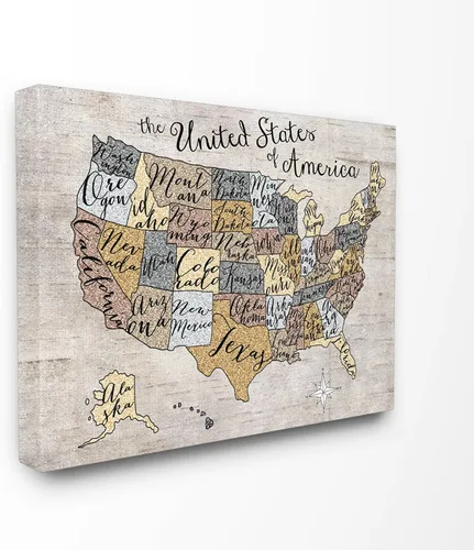 Stupell Industries The Stupell Home Decor - Lienzo decorativo para pared, diseño de mapa de Estados Unidos, 30 x 40 pulgadas, diseño por la artista