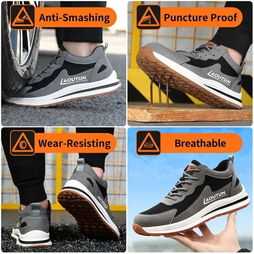 Miniatura 7 de LAoutun Zapatos de punta de acero para hombres y mujeres, zapatos de trabajo de seguridad indestructibles, ligeros, con puntera de acero