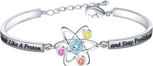 FEELMEM Pulsera de ciencia atómica, regalo de química, piensa como un protón y mantente positivo, regalo de ciencia química para graduados