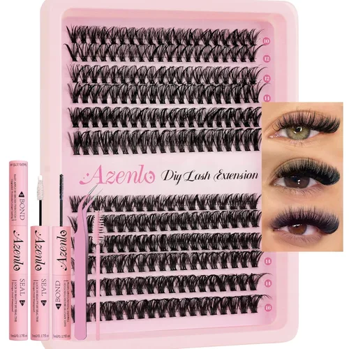 Extensiones de pestañas Azenlo 40D+60D en racimo, 240 unidades, kit de pestañas individuales, 10-16 mm, kit de pestañas en banda delgada (kit KIT