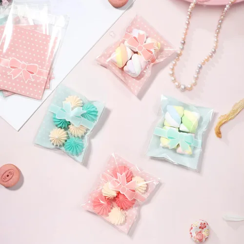 Miniatura 7 de NUOMI 200 bolsas autoadhesivas de color rosa para galletas, bolsas de celofán resellables para regalo, bolsas de polietileno de 3.9 x 3.1 pulgadas