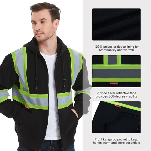 Miniatura 3 de ProtectX Hi Vis - Sudadera con capucha para hombres y mujeres, de alta visibilidad, reflectante, con bolsillos, para construcción, trabajo, clase 3