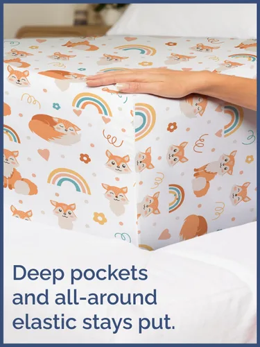 Miniatura 6 de CGK Linens Sábanas tamaño matrimonial, juego de 4 piezas, de zorro, flores, corazón, temática de animales, ultrasuave, transpirable, lavable a
