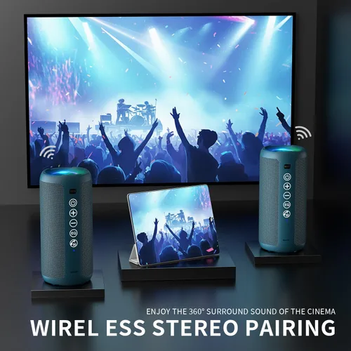 Miniatura 3 de Ortizan Altavoz Bluetooth portátil: IPX7 impermeable, sonido fuerte de 24 W, graves profundos, Bluetooth 5.3, luces LED, emparejamiento estéreo Azul