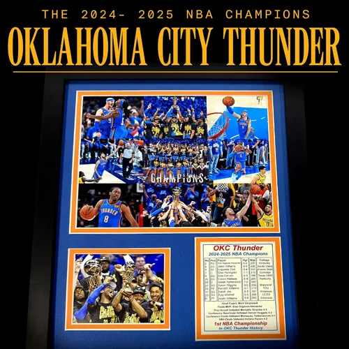 Miniatura 2 de Oklahoma City Thunder (OKC) 2024-2025 NBA Finals Champions Recuerdos coleccionables de baloncesto Imagen enmarcada y regalo de collage de fotos