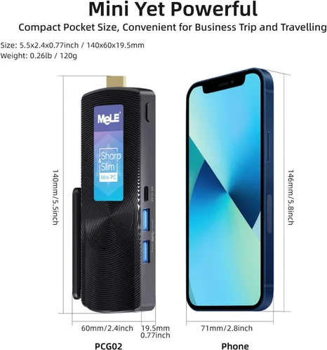 Miniatura 3 de MeLE Mini PC Stick sin ventilador PCG02 con Windows 11 Home, 12th N100 4GB 128GB, Mini computadora de escritorio, soporte 4K HDMI, PXE desbloqueado