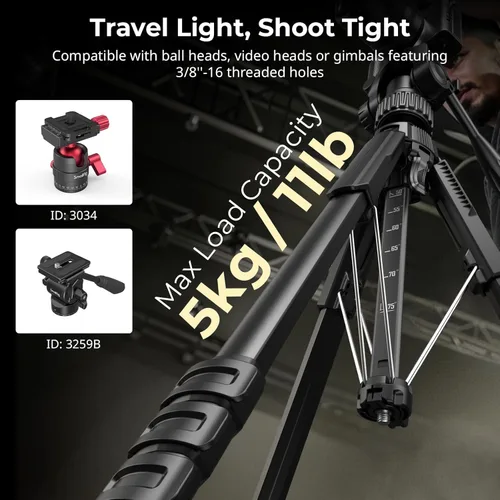 Miniatura 7 de SmallRig Soporte de trípode para cámara de 71" AP-21, trípode de viaje para iPhone y cámara para Canon para Nikon con soporte para teléfono y bolsa