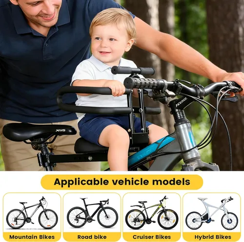 Miniatura 6 de Asiento de bicicleta para niños montado en la parte delantera y manillar, asiento de bicicleta infantil con media barandilla, asientos de bicicleta